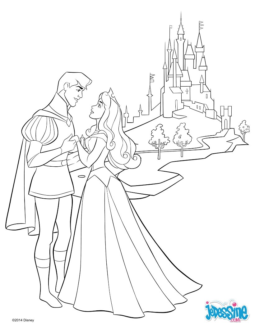 Coloriage La Belle au Bois Dormant Aurore et son Prince