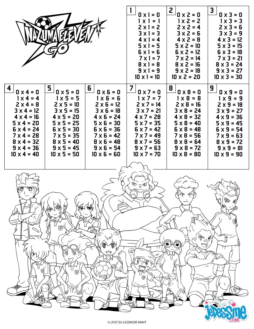 Coloriage Tables de multiplication Inazuma Eleven