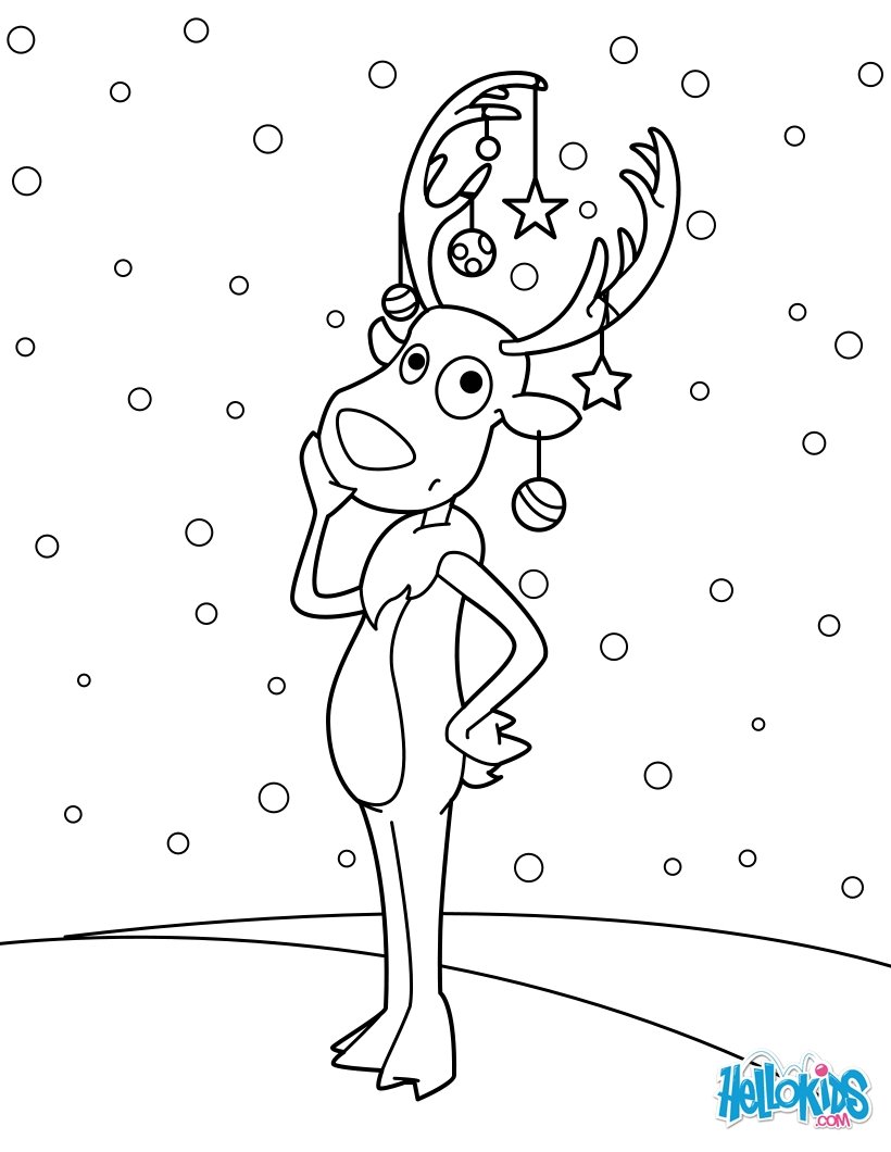 Coloriage Renne avec ses bois décorés pour No l