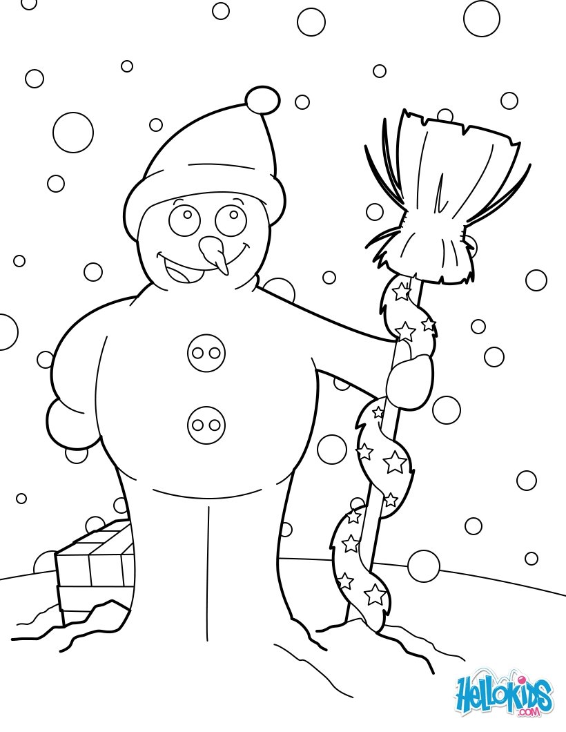 Coloriage Bonhomme de neige avec son balai