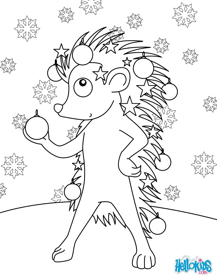 Coloriage Hérisson décoré pour No l