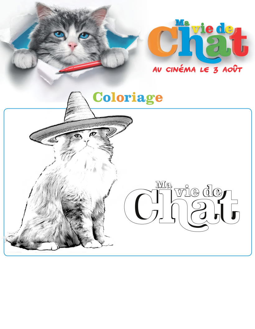 Coloriage du chat avec son chapeau