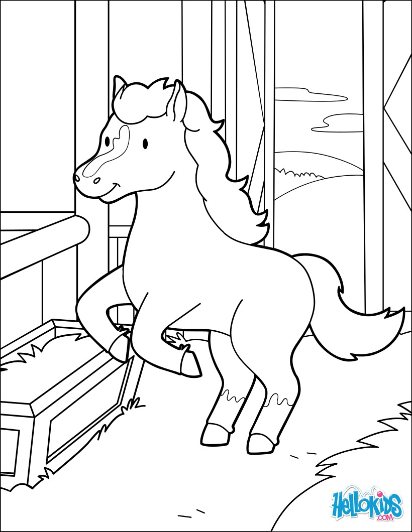 Coloriages cheval dans la grange fr hellokids Coloriage Cheval dans la grange