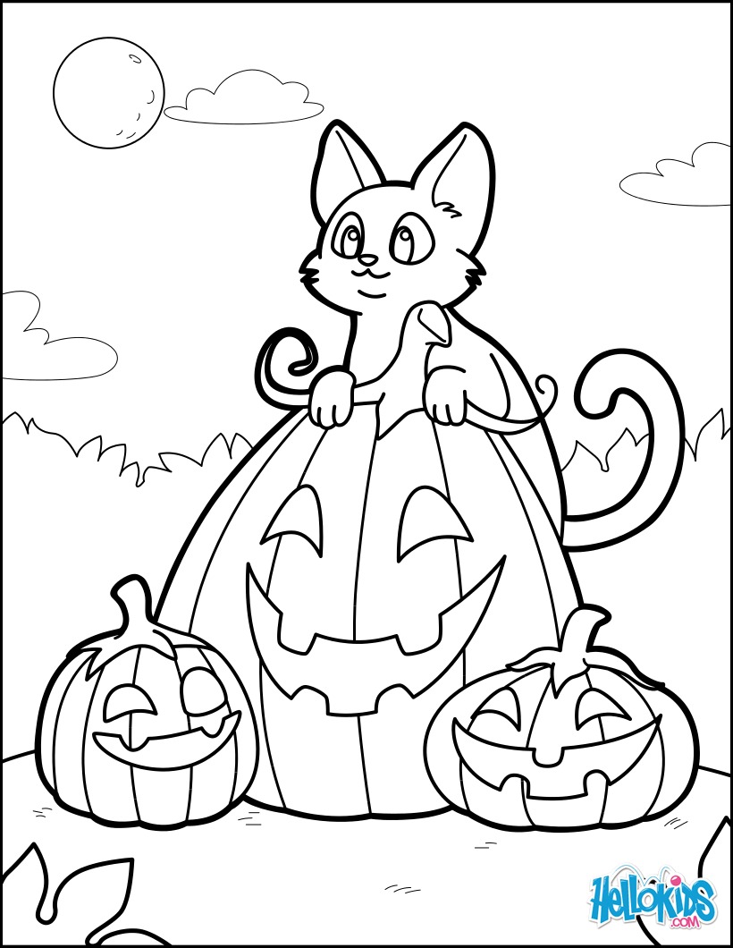 Coloriages chat, citrouille, halloween - fr.hellokids.com, image size:820x1060