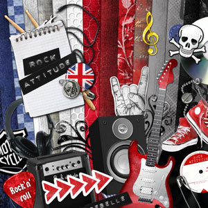Kit de digiscrapbooking sur le thème du rock