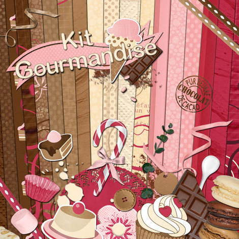 Kit de digiscrapbooking sur le th&egrave;me de la gourmandise