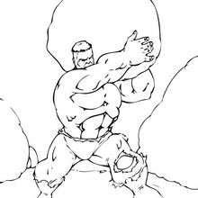 Coloriage de Hulk qui lance un rocher - Coloriage - Coloriage SUPER HEROS - Coloriage de HULK - Coloriages HULK