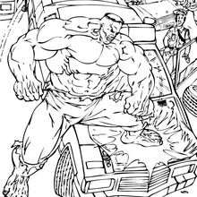 Coloriage de Hulk casseur une voiture - Coloriage - Coloriage SUPER HEROS - Coloriage de HULK - Coloriages HULK