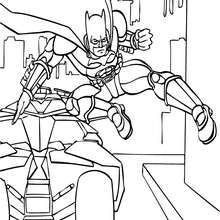 Coloriage : Batman saute de la Batmobile