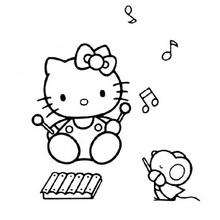 Coloriage de Hello Kitty musicienne