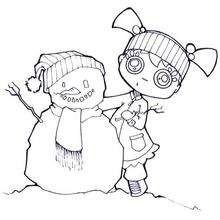 Coloriage d'Audrey et le bonhomme de neige