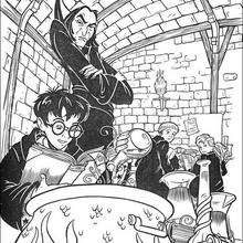 Coloriage Harry Potter : Le professeur Severus Rogue surveille sa classe
