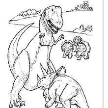 Coloriage : Tricératops contre T-Rex