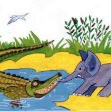 Dessin d'enfant : Crocodile et éléphant
