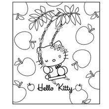 Coloriage de Hello Kitty au milieu des fruits - Coloriage - Coloriage HELLO KITTY