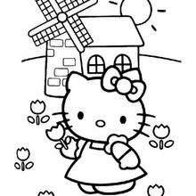 Coloriage de Hello Kitty au moulin - Coloriage - Coloriage HELLO KITTY