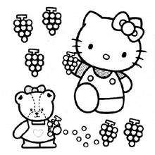 Coloriage de Hello Kitty qui cueille du raisin
