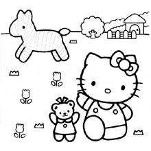 Coloriage de Hello Kitty dans les champs - Coloriage - Coloriage HELLO KITTY