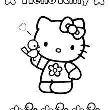 Coloriage de Hello Kitty et son ami l'oiseau - Coloriage - Coloriage HELLO KITTY