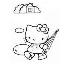 Coloriage de Hello Kitty et son parapluie - Coloriage - Coloriage HELLO KITTY