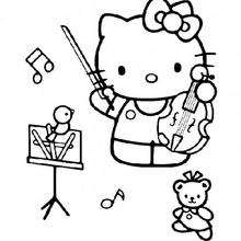 Coloriage de Hello Kitty qui fait du violon - Coloriage - Coloriage HELLO KITTY