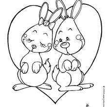 Coloriage de lapins amoureux