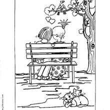 Coloriage de deux amoureux sur un banc