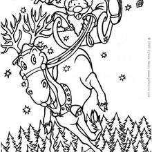 Coloriage du Père-Noël sur son renne
