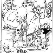 Coloriage d'enfants avec un éléphant - Coloriage - Coloriage ANIMAUX - Coloriage ENFANTS AVEC DES ANIMAUX