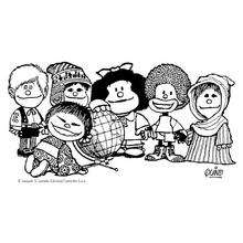 Coloriage de Mafalda et les enfants du Monde entier - Coloriage - Coloriage PERSONNAGE BD - Coloriage MAFALDA - Coloriage MAFALDA A IMPRIMER