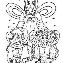 Coloriage : La fée et deux petits elfes