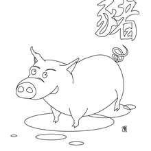 Coloriage du zodiaque chinois le Cochon/le Porc - Coloriage - Coloriage FETES - Coloriage SIGNES DU ZODIAQUE CHINOIS - Coloriage SIGNE CHINOIS COCHON ET PORC