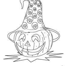 Coloriage d'Halloween : Coloriage d'une citrouille avec un chapeau de sorcière