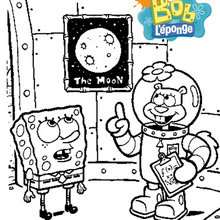 Coloriage de Bob et Sandy qui rêvent d'aller sur la Lune - Coloriage - Coloriage DESSINS ANIMES - Coloriage BOB L'EPONGE - Coloriage SANDY
