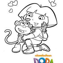 Coloriage de Babouche dans les bras de Dora - Coloriage - Coloriage DORA - Coloriage BABOUCHE