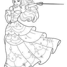 Coloriage Barbie : Coloriage de Corinne en robe de bal avec son épée