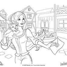 Coloriage Barbie : Coloriage de Corinne avec son chat Miette