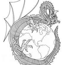 Coloriage du dragon du Monde - Coloriage - Coloriage MANDALA - MANDALAS DE DRAGONS à colorier