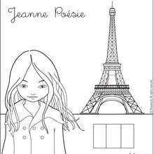 Coloriage de Jeanne devant la Tour Eiffel - Coloriage - Coloriage PERSONNAGE BD - Coloriage JEANNE POESIE