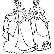 2 princesses font la révérence - Coloriage - Coloriage PRINCESSE - Coloriage PRINCES ET PRINCESSES
