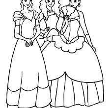 Coloriage : 3 belles princesses jouent ensemble