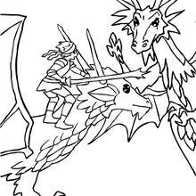 Coloriage : Dragon et chevalier attaquent un méchant dragon