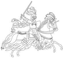 chevalier en armure sur son cheval qui court - Coloriage - Coloriage GRATUIT - Coloriage PERSONNAGE IMAGINAIRE - Coloriage CHEVALIERS ET DRAGONS