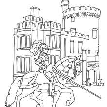 Le chevalier arrive à son chateau - Coloriage - Coloriage GRATUIT - Coloriage PERSONNAGE IMAGINAIRE - Coloriage CHEVALIERS ET DRAGONS