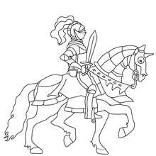 Coloriage : Chevalier avec son épée sur son cheval