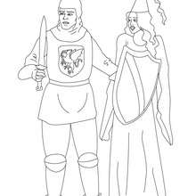 Le chevalier sauve une princesse - Coloriage - Coloriage GRATUIT - Coloriage PERSONNAGE IMAGINAIRE - Coloriage CHEVALIERS ET DRAGONS
