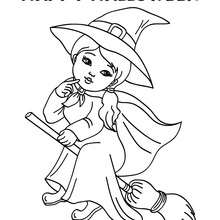 Coloriage d'Halloween : Happy Halloween jolie sorcière
