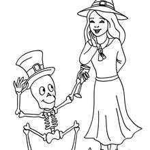 Coloriage d'Halloween : Squelette et SORCIERE à colorier