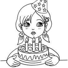 Coloriage fillette et son gâteau d'anniversaire