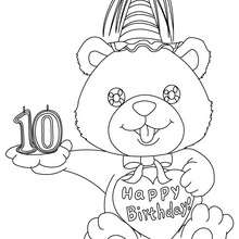 Coloriage Ourson anniversaire 10 ans